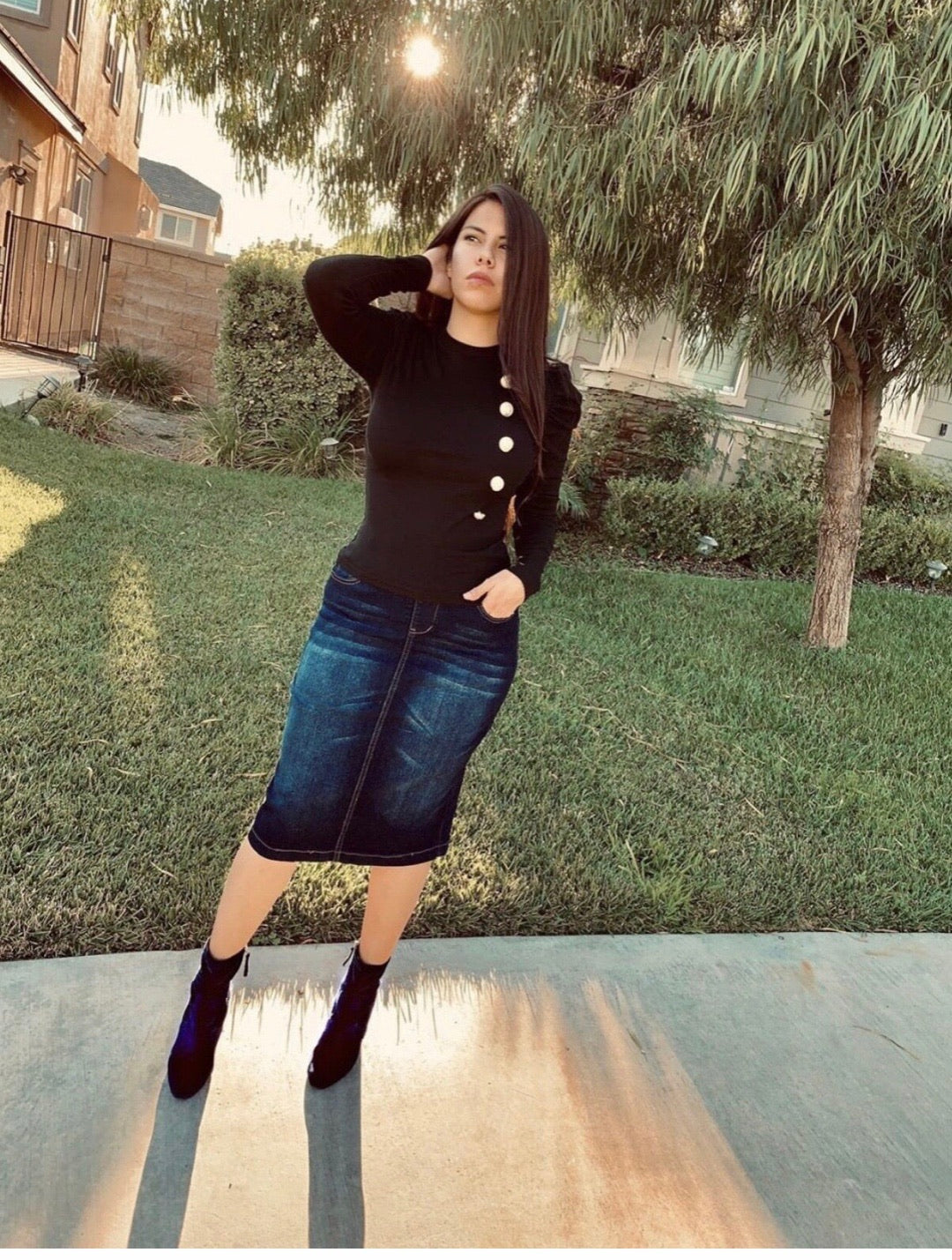 Dark wash denim skirt - MODESTALINDA